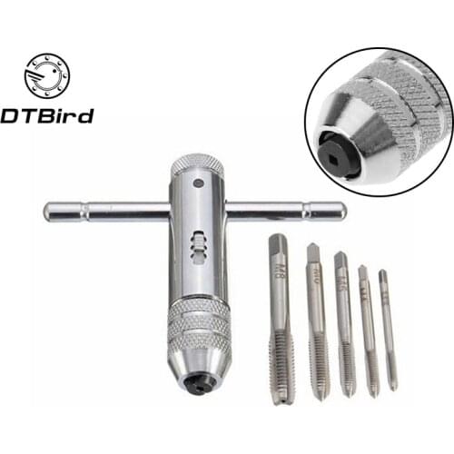 5Pcs/set Adjustable M3-M8 3-8mm T-Handle Ratchet Taps Wrench Machine Screw Thread Metric Plug Tap Machinist Tools Hand Tool
