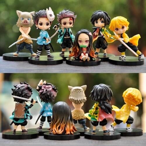 6 Pieces/set Anime Demon Killer Kimetsu No Yaiba Doll Q Posket Kamado Tanjirou Kamado Nezuko Agatsuma Doll Toy 5-8 Cm