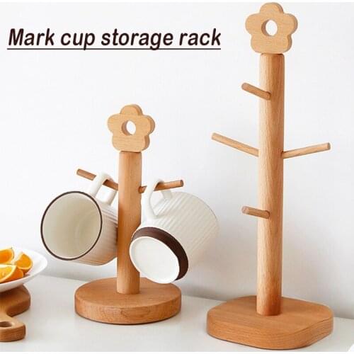 Ug Holder Tree Wooden Cup Rack Stand With Flower Decor 1/3 Tier Self-assembly Countertop Tea Glass Organizer Kitchen Organizer