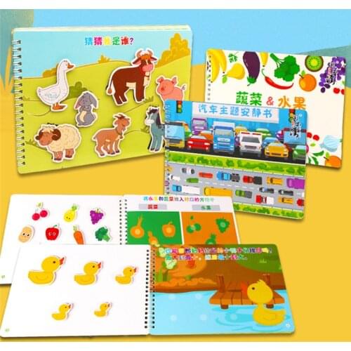 Children Montessori Animal Car Fruit Cognitive Books Education Enlightenment Puzzle Literacy Card Sticker Toy for Baby Gamebook