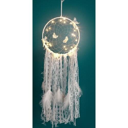 Lace Flower Dream Catcher with Glowing Light for Fairy Wedding Kids Nursery Room Decoration Wall Hanging Crafts Pendants