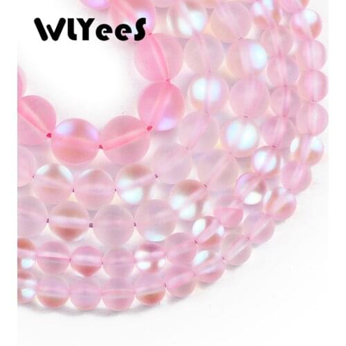 WLYeeS Matte Frosted Pink Labradorite Natural Stone beads Round loose bead for Jewelry Making bracelet Necklace DIY 15" 6 8 10mm