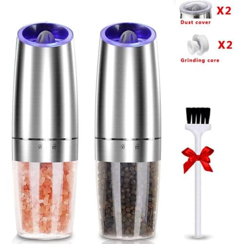 Stainless Steel Pepper Mill Electric Gravity Salt and Pepper Grinder Shaker Automatic Kitchen Tools Spice Mills with LED Light