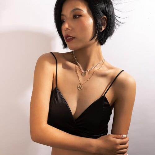 Docona Trendy Letter Pearl Pendant Necklace for Women Bohemia Geometric Cartoons Couples Heart Ladies Wedding Jewelry 17697