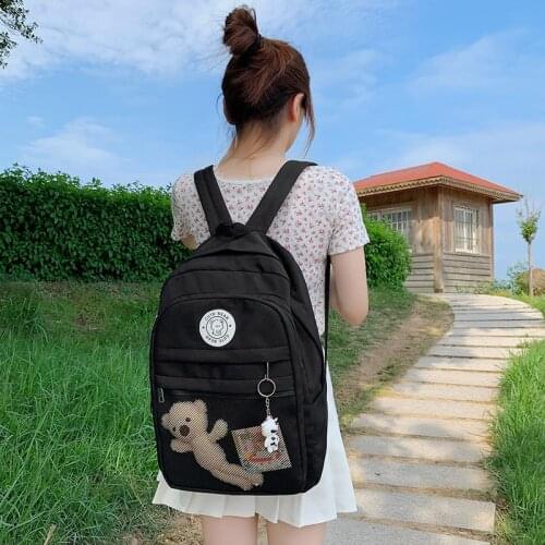 Fashion Womens Backpack Cute Doll Pendant Solid Color Schoolbags Of Girls Nylon Waterproof Large-capacity Travel Backpacks