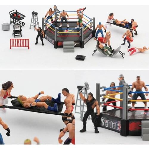 Wrestling Club Wrestler Athlete Gladiator Model Doll Warrior Toy Set with Fighting Station and Cage Arena Ring Gift for Children