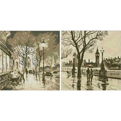 City street view patterns counted 11CT 14CT 18CT DIY Cross Stitch Sets wholesale Cross-stitch Kits Embroidery Needlework