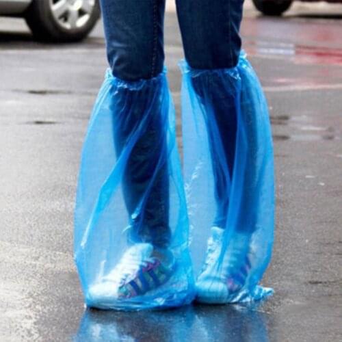 New 1Pair Durable Plastic Disposable Rain Shoe Covers Waterproof Thick High-Top Boot Rain Shoe Covers Blue Color