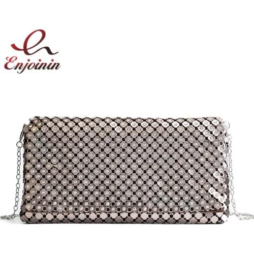 New Style Metal Material Diamond Casual Ladies Party Clutch Bag Chain Purse Crossbody Mini Messenger Envelope Bag Handbag Purse