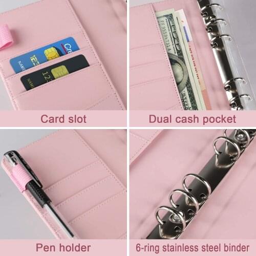 14pcs Binder Pockets A6 With Leather Binder Cover, 6-ring Budget Binder With Cash Envelopes, Money Saving Binder Accessories