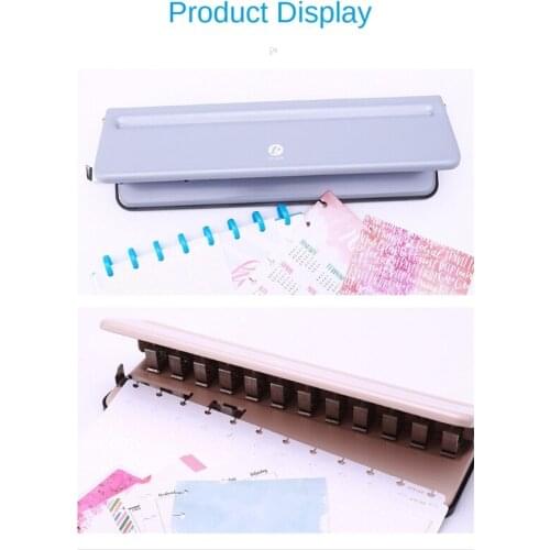 Portable 12 Hole Punch 6 Sheet Capacity Mushroom Hole Puncher with Positioning Ruler Chip Tray for Loose-leaf Notebooks