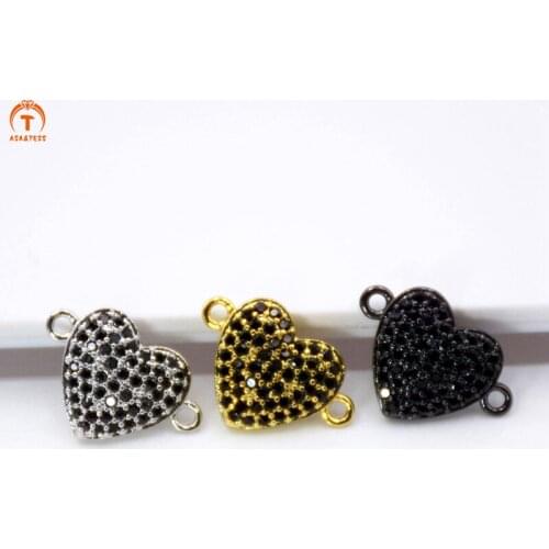 Clear CZ Micro Pave Heart Connector Cubic Zirconia Space Connector Bracelet Necklace charm finding