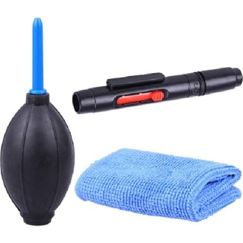 High Quality Portable 3 in 1 Lens Brushing Cleaner Dust Pen Camera Air Blower Cloth Cleaning Kit For DSLR soplador de aire