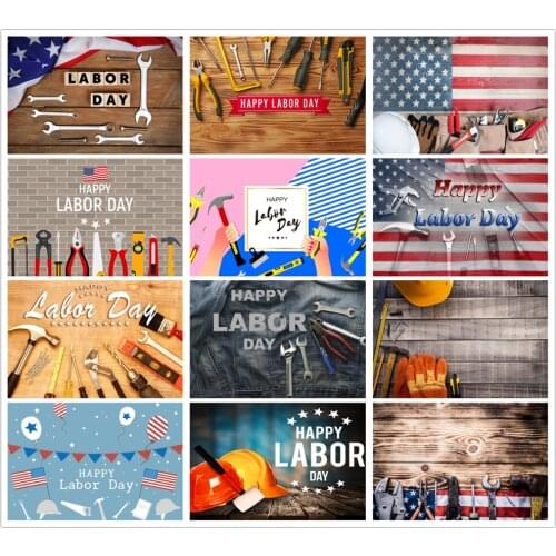 Happy Labor Day Backdrop American Flag Tools Backgrounds Festivel Party Decoration Photography Photo Booth Studio Prop