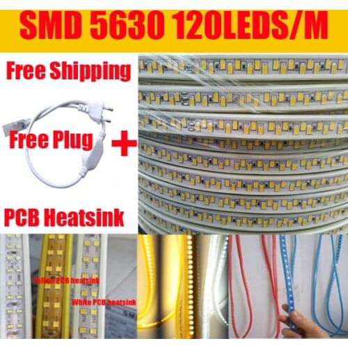 DHL Free Shipping LED Strip 220V led Rope SMD5630 Waterproof 220V LED Flexible Strip with Power Plug 120leds/m White/Red/Blue