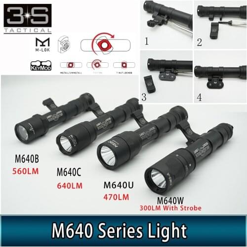Tactical Surefir M640 M640B M640C M640W M640U Scout Flashlight Hunting Weapon Lights With Side Mount Fit Mlok Keymod 20mm Rail