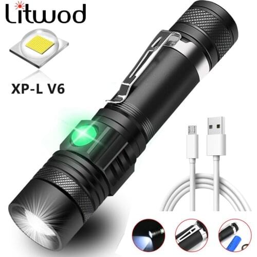XM-L T6 Led Flashlight Q5 Torch Bulbs Rechargeable 16850 Battery Litwod Strong Magnetic Hard Tail Adjustable Zoom Sport Light