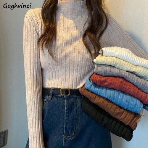 Women Pullovers Long Sleeve Mock Neck 8 Colors Korean Style Ins Chic Trendy Casual All-match Elegant Abdomen Sweet Simple New