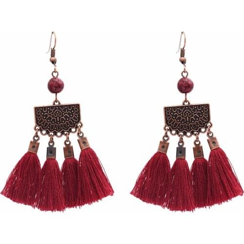 Tribal Vintage Bronze Cotton Thread Long Tassel Drop Earrings for Women Boho Fringed Festival Party Ethnic Indian Jewelry Brinco