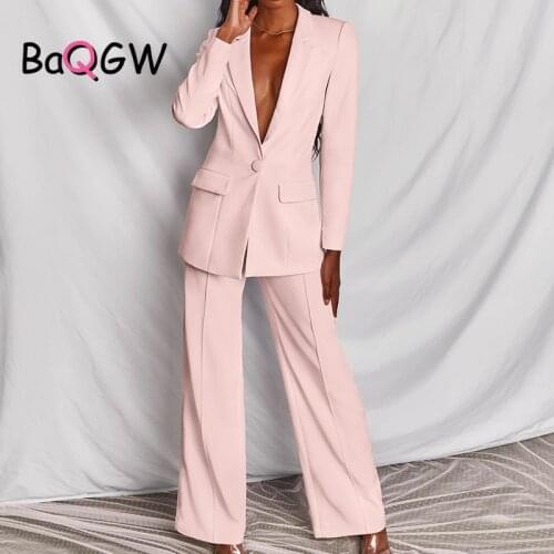 BaQGW Two-Pieces Women Blazer Suit Elegant Woman Jacket and Trousers Female Blazer Pink Yellow Chic Women Outfit Office Ladies