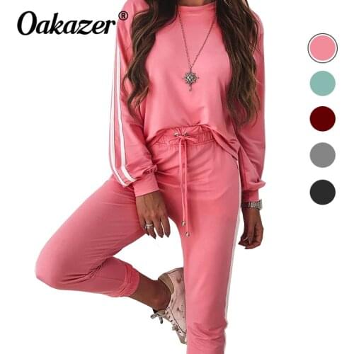 2021 Spring Autumn 2 Piece Set Tracksuit Womens Striped Loose Print Sweatshirt+Pants Suit Sportswear Outfits Female Clothing