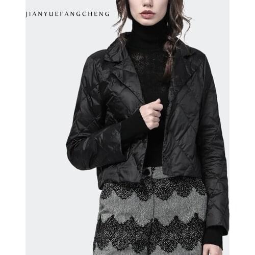 Women Winter Duck Down Jacket Fashion Turned Out Suit Collar Long Sleeve Short Top Elegant Slim Warm Thicken Ladies Down Jackets