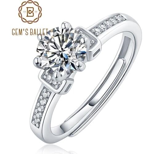 GEMS BALLET 925 Sterling Silver Moissanite Rings 1.0Ct VVS1 Moissanite Twinkle Stone Diamond Engagement Rings For Women