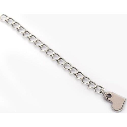 100PCS 304 Stainless Steel Extender Chains with Heart Charms for Jewlery Making DIY Bracelet Necklace Accessories 58x3mm