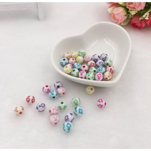 Fashion 100pcs MIX Acrylic 8mm Cross Round Beads DIY Jewelry Creative DIY Material Stone Beads Bracelet Interval Bead X15A