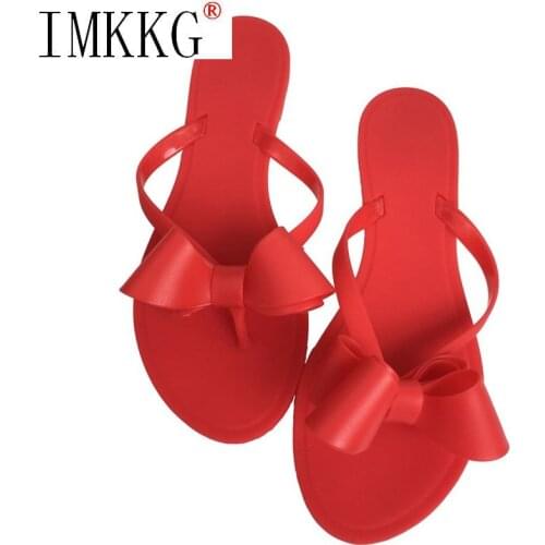2021 Flip Flops Womens Cute Kawaii Bowtie Flat Slippers Shoes Ladies red Beach Shoes Bow Slippers Sandals Sandalias Mujer