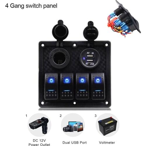 4 Gang Boat Car Switch Panel with Cigarette lighter Socket car charger USB LED On/Off Rocker Switch Panel Car Cigarette lighter