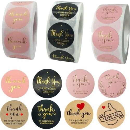 Thank You Stickers for Gift Christmas Holiday Package Adhesive Baking Round Labels 500pcs Kraft Pink Black Shop Gift Packaging