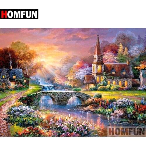 HOMFUN 5D DIY Diamond Painting Full Square/Round Drill "House scenery" 3D Embroidery Cross Stitch gift Home Decor Gift A08207