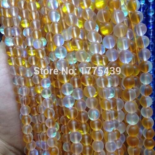 Free Shipping 6 8 10 12mm Discolor Yellow Rock Crystal Quartz Round Gem Loose moon stone Beads DIY Creative Jewellery Making