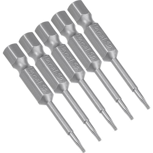 Uxcell 5 Pcs 1/4" Hex Shank T5 Magnetic Torx Screwdriver Bits 50mm Length