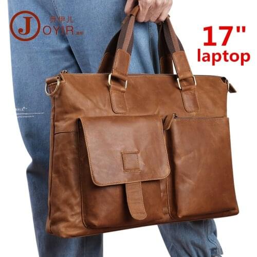 Large 17" Inch Laptop Bag Vintage Genuine Cow Leather Men Briefcase
