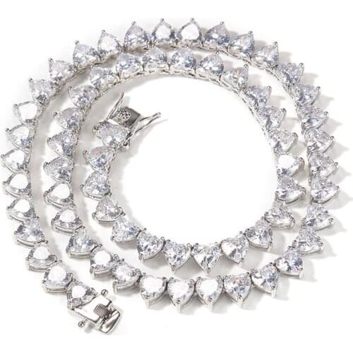 Heart Tennis Chain Iced Out Cubic Zirconia Choker Necklace for Men Women Luxury Bling Necklace
