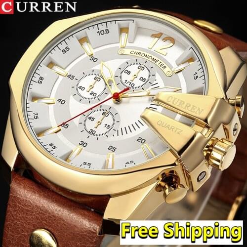 Curren Mens Watches Top Brand Luxury 2021 Big Dial Golden Male Wrist Watches Sport Leather Gold Men Watch 2022 Relogio Masculino