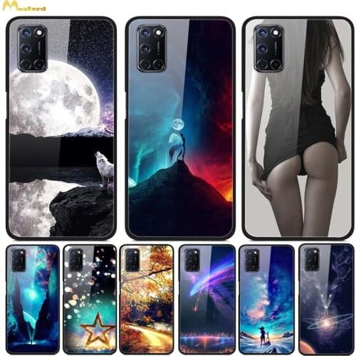 Case For OPPO A52 2020 Phone Cover Printing Tempered Glass+Silicone Soft Bumper Funda 6.5" For OPPO A52 Case A 52 Back Protector