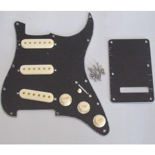 Black 3 Ply ST SSS Pickguard with Aged White Pickup Covers Knobs Tip