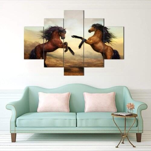 Home Decor Print Canvas Painting Vintage 5 Panel Animal Horses Wall Art Canvas Painting Wall Picture For Living Room Decor