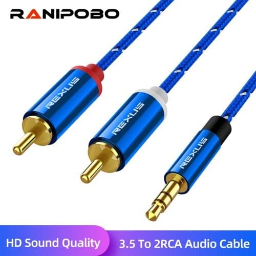 RCA To 3.5mm jack Cable Male to 2 RCA Male Earphone Aux Audio Splitter Cable for Home Theater DVD Headphone PC Audio Amplifiers