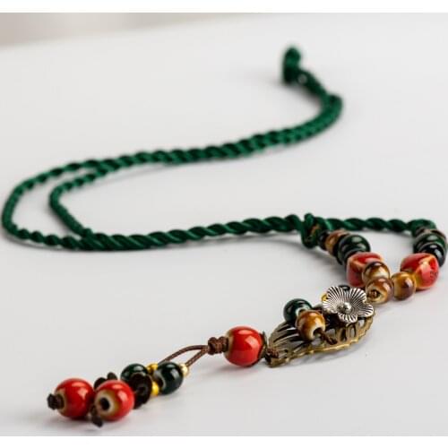 Jingdezhen Hankd-made Ceramic beads Memorial necklaces Tassel necklaces traditional boondoggle Necklaces #IY365