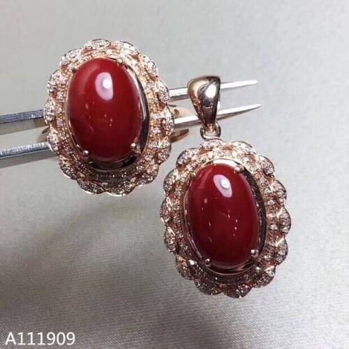 KJJEAXCMY boutique jewelry 925 sterling silver inlaid Natural Red Coral pendant ring female suit support detection popular