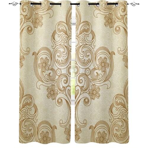 Flowers Lines Brown Round Decoration Leaves Curtains for Living Room Bedroom Kitchen Home Supplies Ready-made Window Curtains