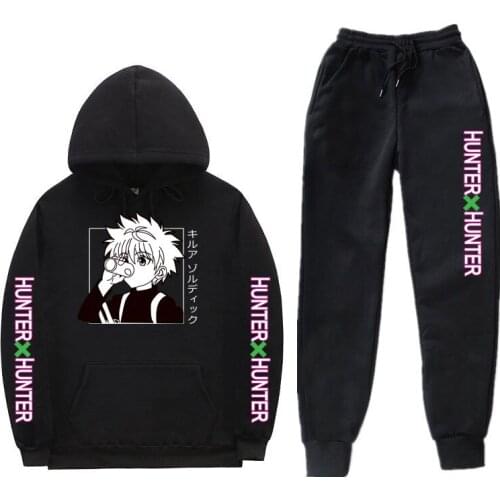 Japanes Anime Hunter X Hunter Mens Sets Thick Fleece Hoodie+Sweatpants Hoodie Autumn Winter 2 Piece Women Oversized Casual Suit
