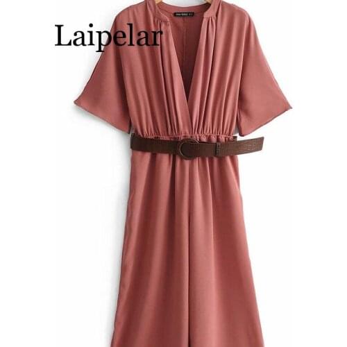 Laipelar European and American Fashion Wind Collar Short Sleeve Belt Pants