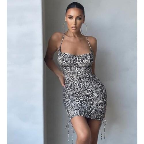 WJFZQM Fashion Club Snake Print Dress Sleeveless Halter Party Mini Dress 2021 Sexy Bandage Backless Bodycon Dresses Women Summer