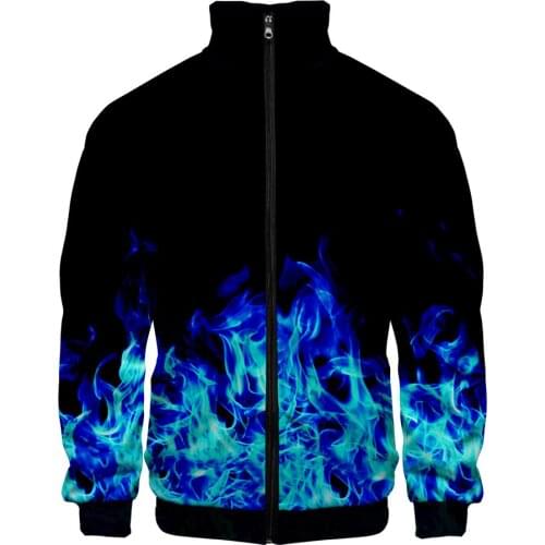 New Flame 3D Jacket Printed Stand Collar Zipper Jacket Men/Boys Fashion Long Sleeve Jackets 2020 Hot Sale Streetwear Clothes
