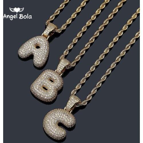Angel bola custom Name Bubble Letters Necklaces & Pendant Charm For Men Women Gold Silver Color CZ Zirconia Hip Hop Jewelry